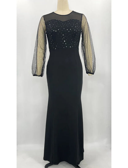 Mermaid / Trumpet Party Dresses Sparkle & Shine Dress Formal Floor Length Long Sleeve Jewel Neck Spandex