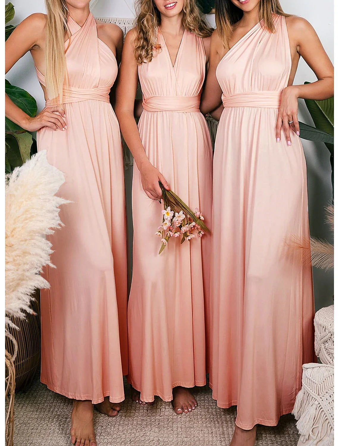 Sheath / Column Bridesmaid Dress Halter Sleeveless Convertible Ankle Length Spandex