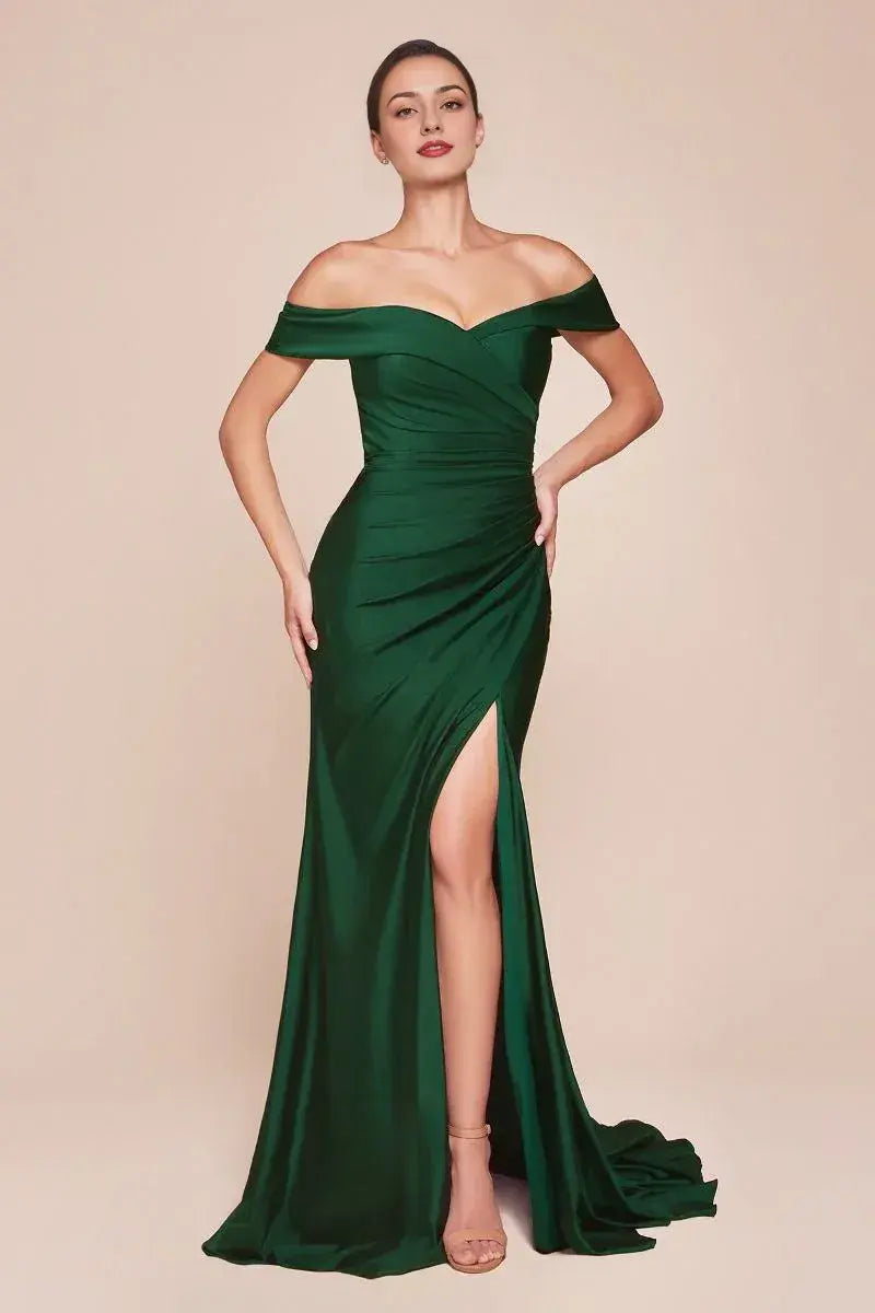 Dress Off-the-Shoulder Formal Lace Up Prom Dress Sleeveless Floor Length Simple Evening Dress With Slit