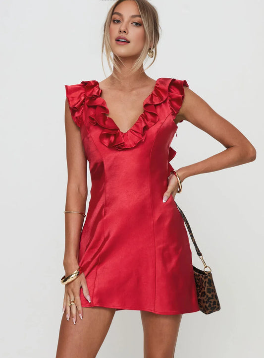 Trendy Fitted V Neck Sleeveless Satin Short-Mini Homecoming Dress