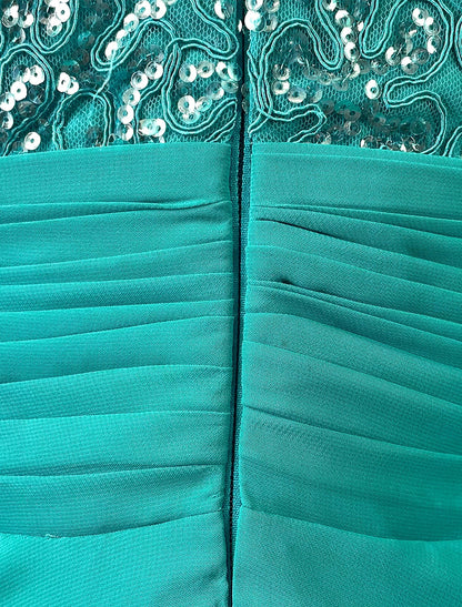 A-Line Evening Gown Elegant Dress Formal Wedding Guest Sweep / Brush Train Sleeveless Jewel Neck Chiffon