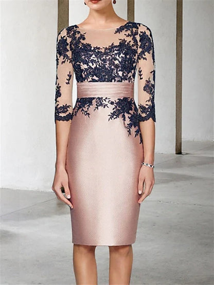 Formal Women's Dresses Two Piece Sheath/Column 3/4 Sleeve knee-Length Mother of the Bride Dresses with Appliques Color Block Prom Dresses Stores