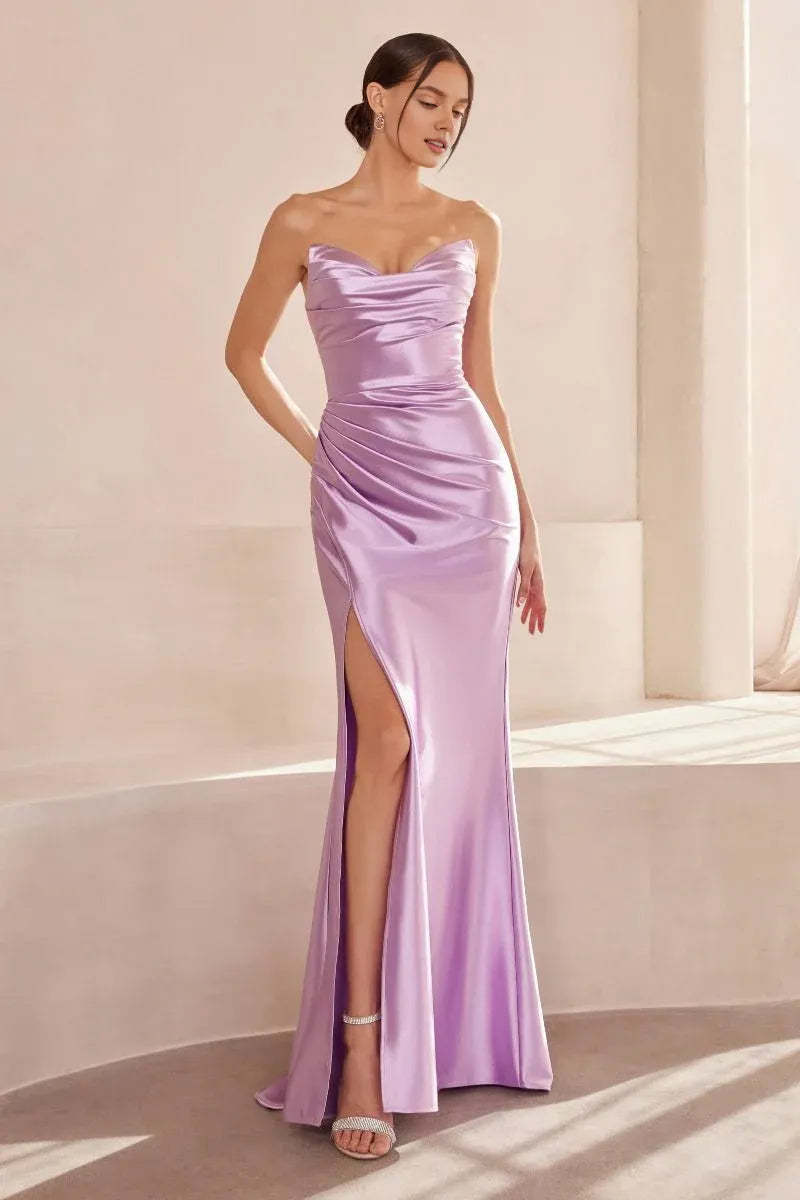 Dress Strapless Fitted Slit Long Formal Evening Mermaid/Trumpet Sweep/Brush Train Prom Dress