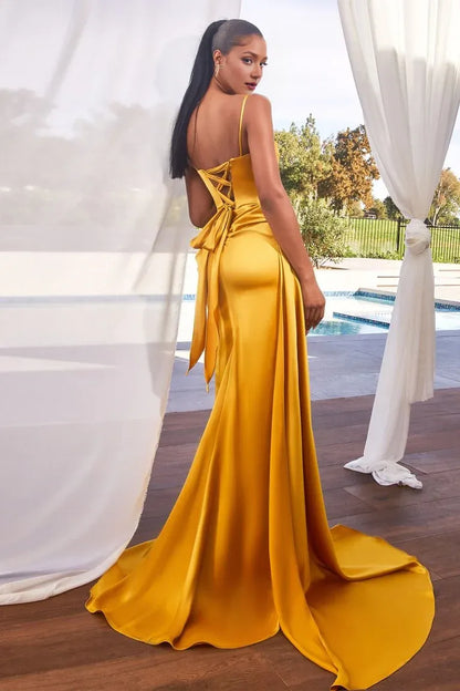Dress Blue Satin Spaghetti Strap Gown With Ruched Silhouette High Slit Sequin Embellishment Embracing Opulent Elegance Prom Dress