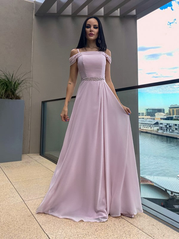 Chiffon Beading Straps Sleeveless Floor-Length Dresses