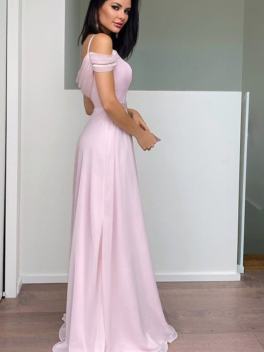 Chiffon Beading Straps Sleeveless Floor-Length Dresses