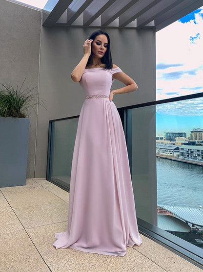 Chiffon Beading Straps Sleeveless Floor-Length Dresses