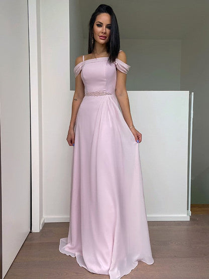 Chiffon Beading Straps Sleeveless Floor-Length Dresses