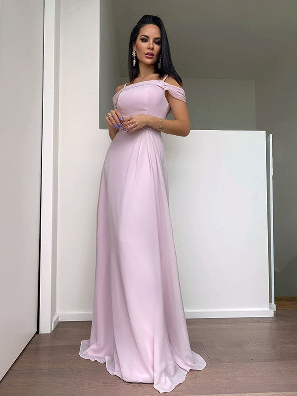 Chiffon Beading Straps Sleeveless Floor-Length Dresses