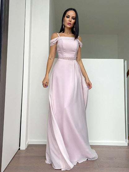 Chiffon Beading Straps Sleeveless Floor-Length Dresses