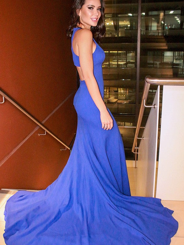 Halter Sleeveless Ruffles Sweep/Brush Train Prom Dresses