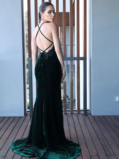 Applique Halter Sleeveless Sweep/Brush Train Dresses