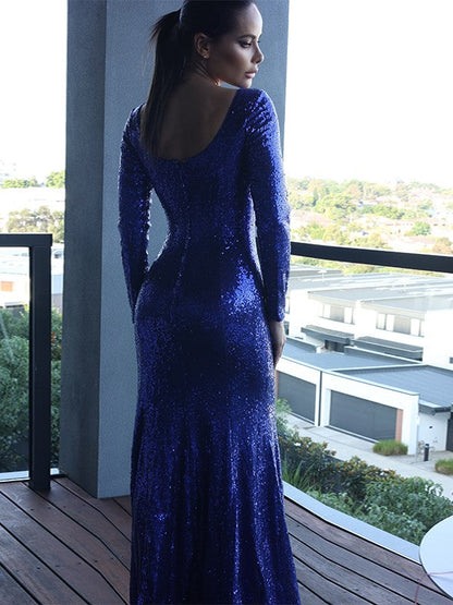 Ruffles Bateau Long Sleeves Sweep/Brush Train Dresses