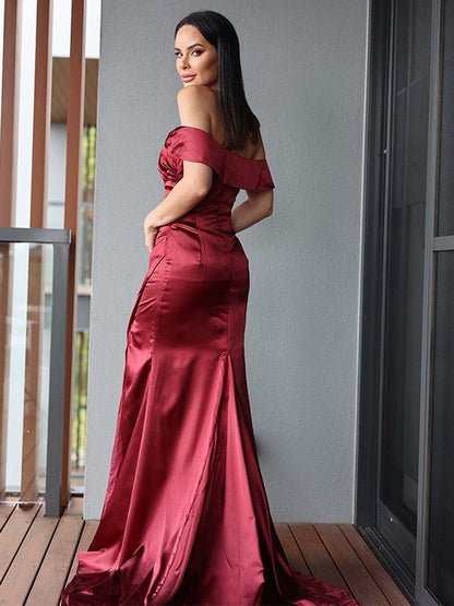 Ruched Off-the-Shoulder Sleeveless Sweep/Brush Train Dresses