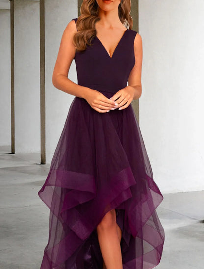A-Line Evening Dresses Elegant Dress Kentucky Derby Semi Formal Tea Length Sleeveless V Neck Fall Wedding Guest Organza