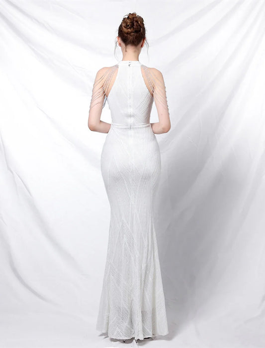 Mermaid Party Dress Prom Dresses Sparkle & Shine Dress Formal Wedding Guest Floor Length Sleeveless Halter Neck Sequined