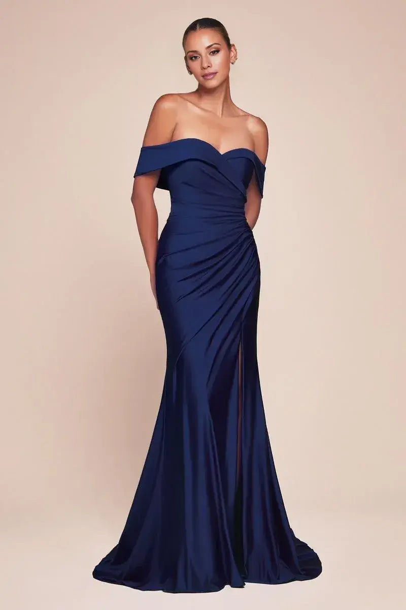 Dress Off-the-Shoulder Formal Lace Up Prom Dress Sleeveless Floor Length Simple Evening Dress With Slit