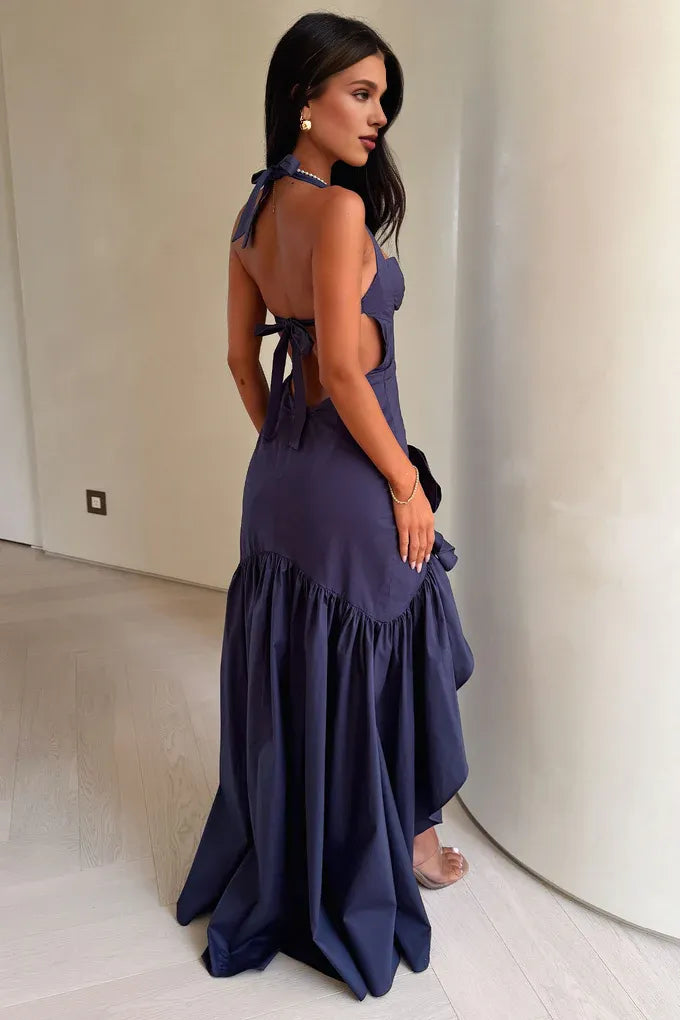 Elegant Mermaid/Trumpet Halter Neck Sleeveless Backless Satin Asymmetrical-Length Prom Dress