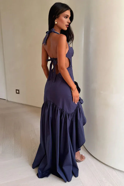 Elegant Mermaid/Trumpet Halter Neck Sleeveless Backless Satin Asymmetrical-Length Prom Dress