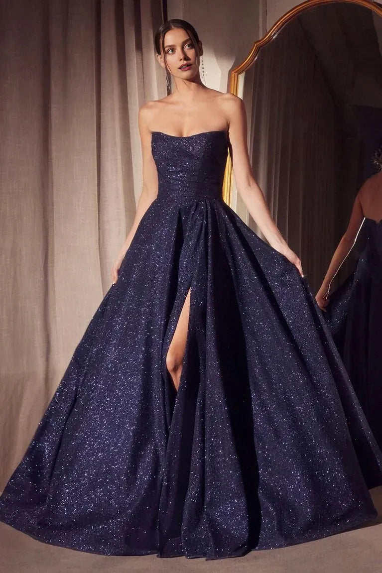 Dress Glittering Blush Evening Dress Strapless Sparkle And Dramatic Slit Prom Dress