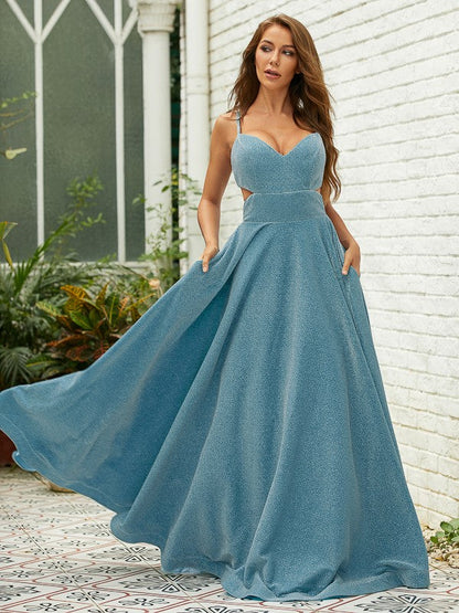 Ruffles V-neck Sleeveless Floor-Length Dresses