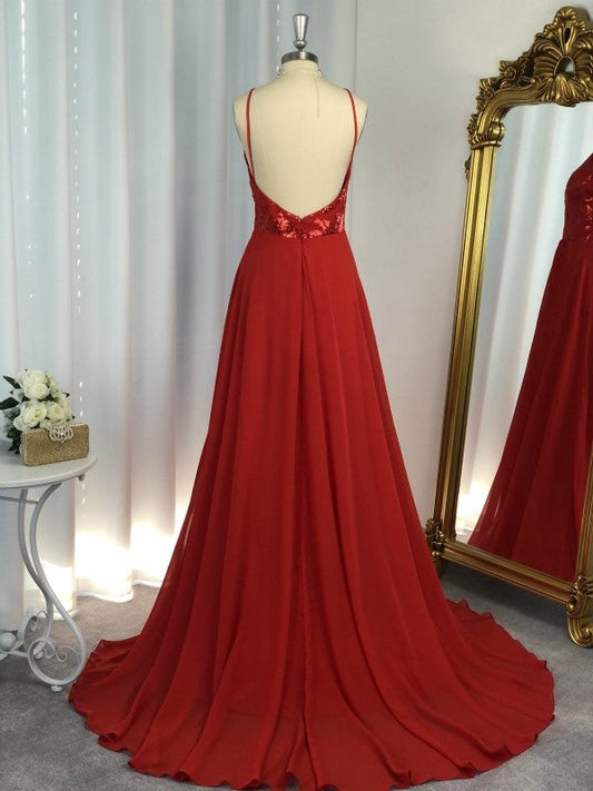 Sleeveless Halter Chiffon Applique Sweep/Brush Train Dresses