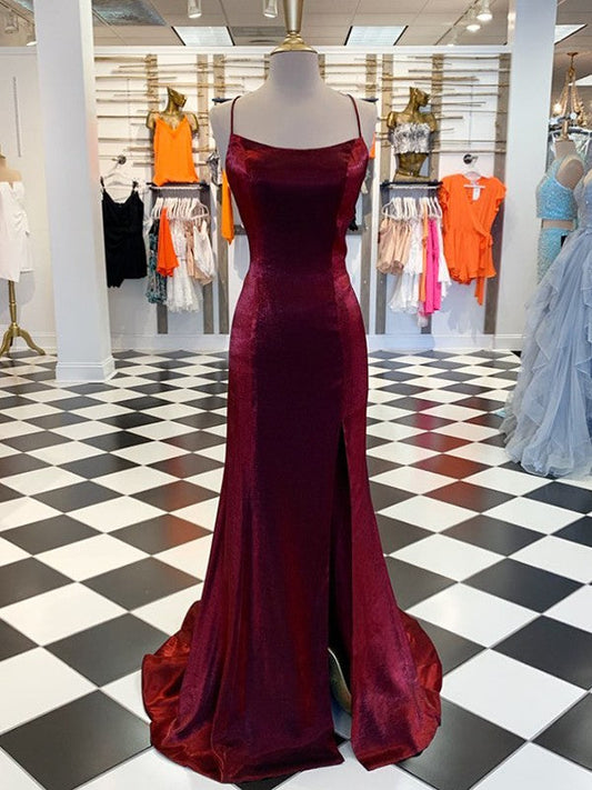 Velvet Ruffles Spaghetti Straps Sleeveless Sweep/Brush Train Dresses