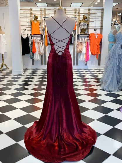 Velvet Ruffles Spaghetti Straps Sleeveless Sweep/Brush Train Dresses