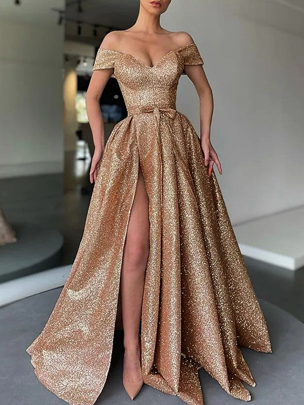 Off-the-Shoulder Sleeveless Sweep/Brush Train Dresses