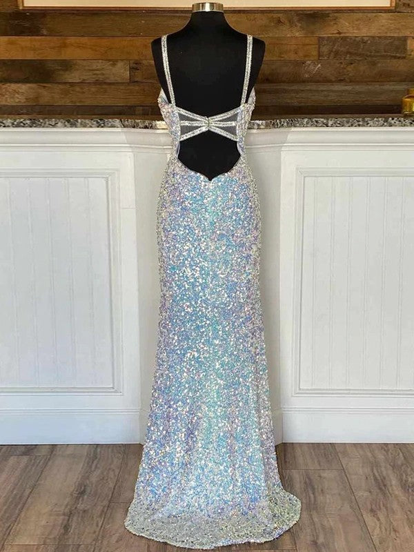 Dress Backless Sequins V-neck Sleeveless Sweep/Brush Train Dresses