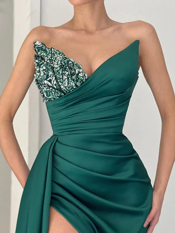 Satin Ruched Sweetheart Sleeveless Court Train Dresses