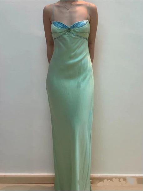 Dress Prom Dress Stores Green Spaghetti Straps Beading Sheath Long Party Dress Formal Wear Dresses