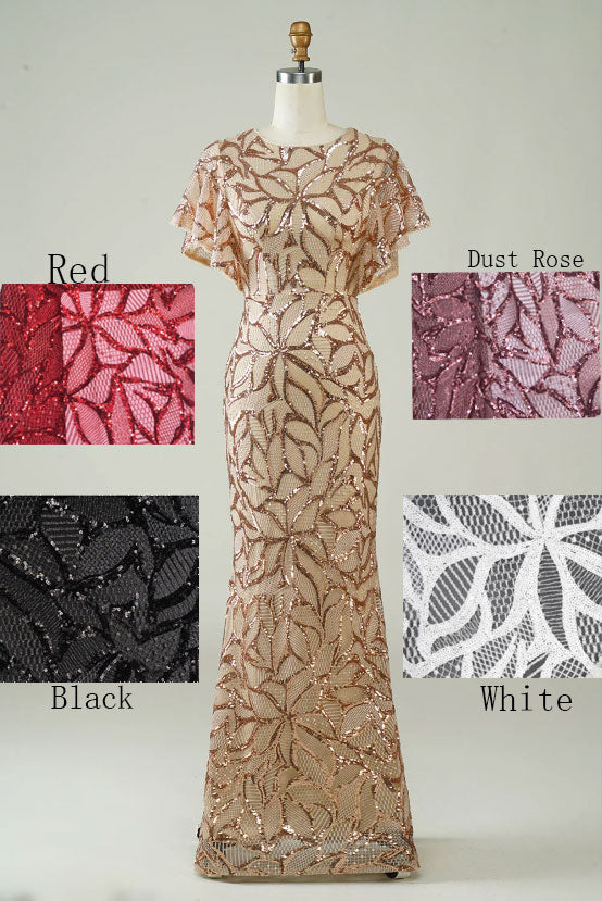 Sequins Long Champagne Prom Dress With Slit Back