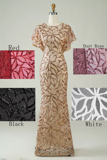 Sequins Long Champagne Prom Dress With Slit Back