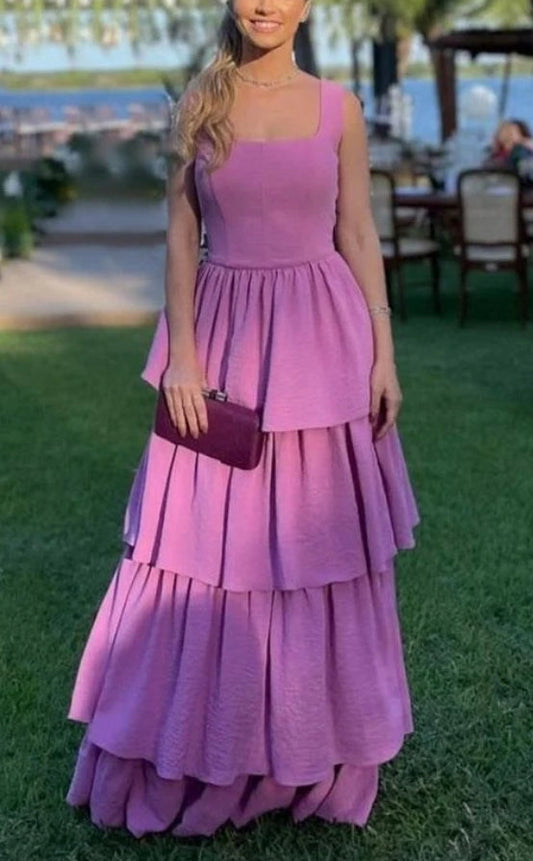 A-line Multi-layer Back Strap Prom Dress