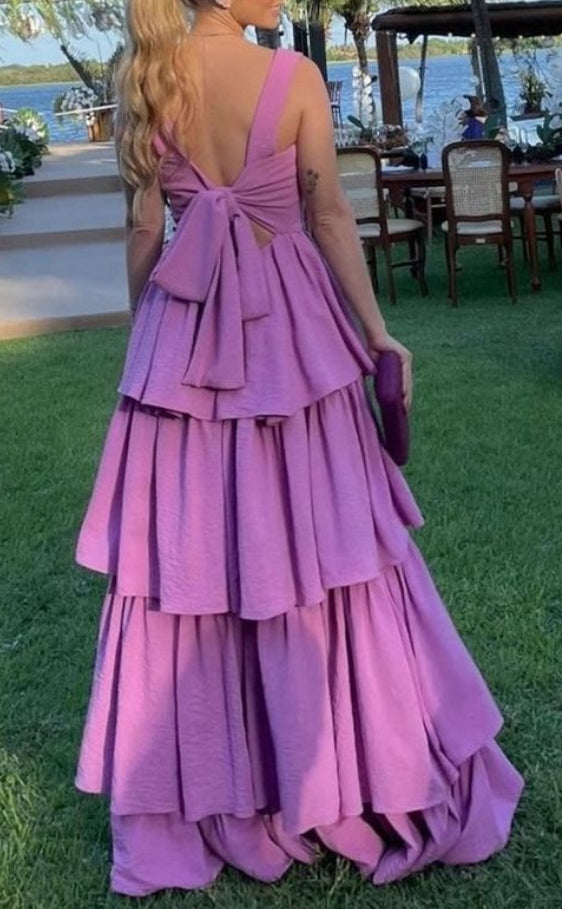 A-line Multi-layer Back Strap Prom Dress