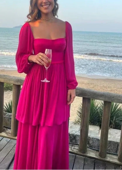 A-Line Long Sleeves Square Neck Formal Party Prom Dress