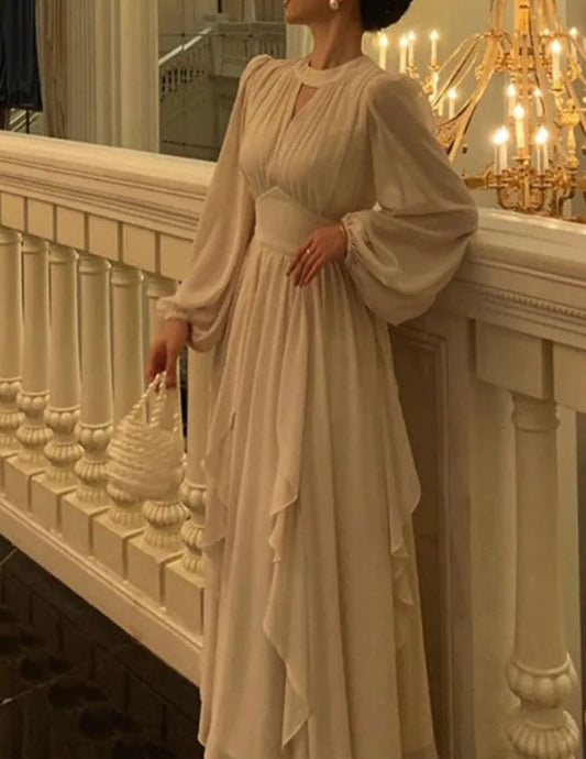 A-line Elegant Ruffles Lantern Sleeve Party Prom Dresses