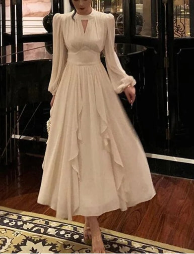 A-line Elegant Ruffles Lantern Sleeve Party Prom Dresses