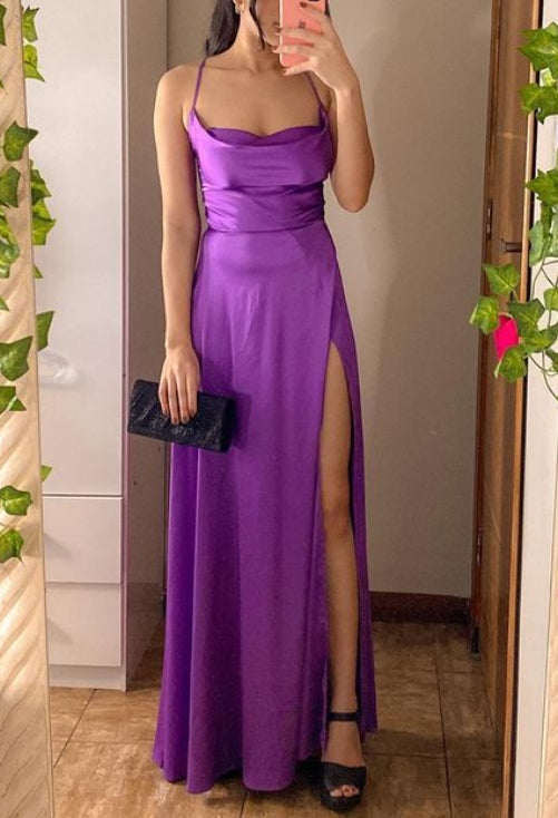 A-Line Spaghetti Straps Slit Long Prom Dress