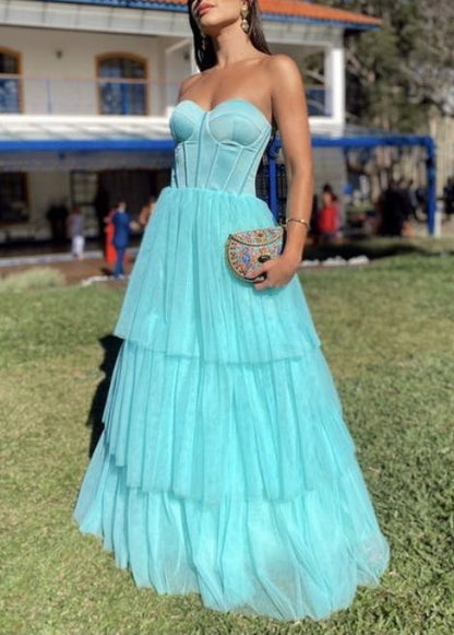 A-Line Strapless multi-storey Long Formal Prom Dresses