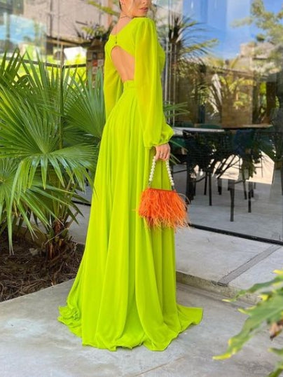 A-line Deep V Cutout Waist Backless Elegant Prom Gowns