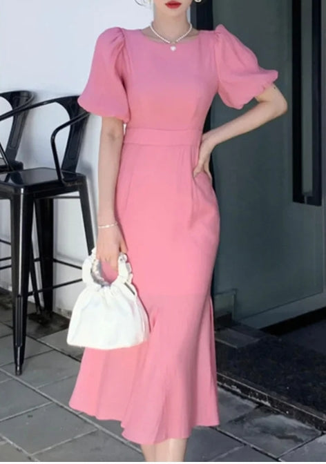 A-line Classy Puff Sleeves Mid-length Prom Dress