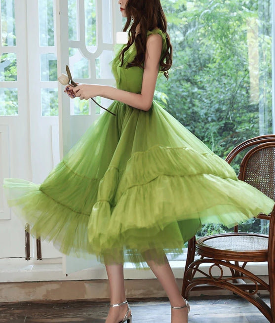 A-line V Neck Tulle Short Prom Dress