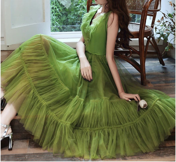 A-line V Neck Tulle Short Prom Dress