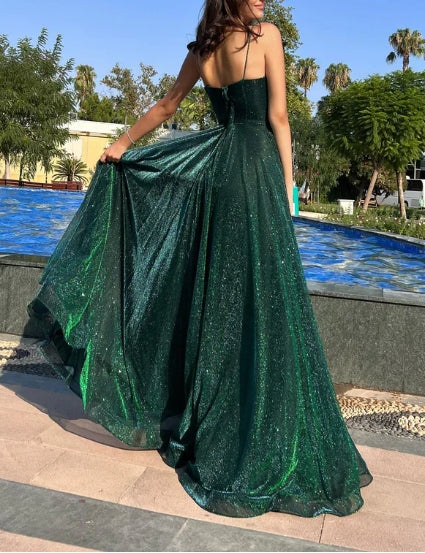 A-line Tulle Elegant Spaghetti Straps Prom Dresses