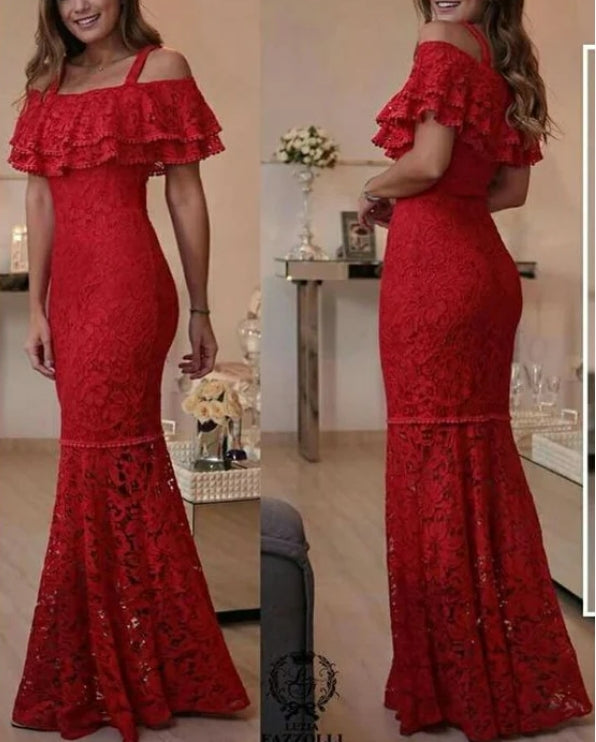 A-line Lace Long Mermaid Evening Party Prom Dress