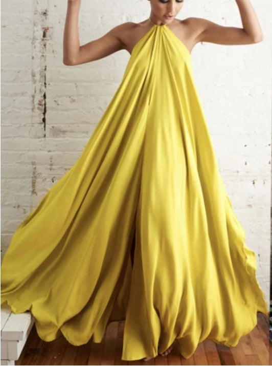 A-line Neck Strap Without Shoulder Strap Prom Dress