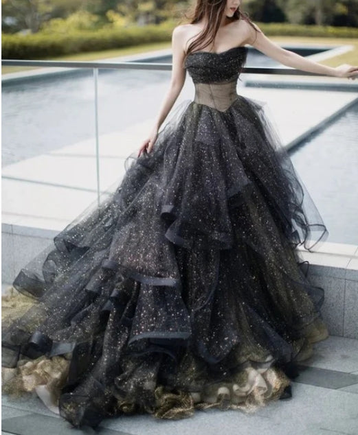 A -line Strapless Stunning Long Ball Gown Evening Prom Gowns