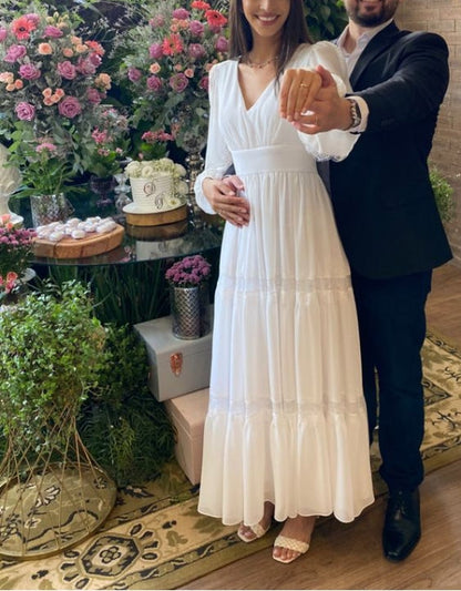 A-line Fairy-Tale Deep Neck Long Sleeves Prom Dress